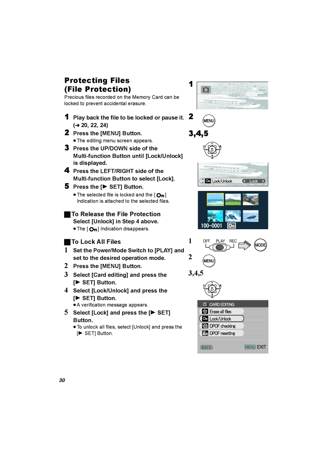 Panasonic SV-AV25 Protecting Files File Protection, To Release the File Protection, To Lock All Files 