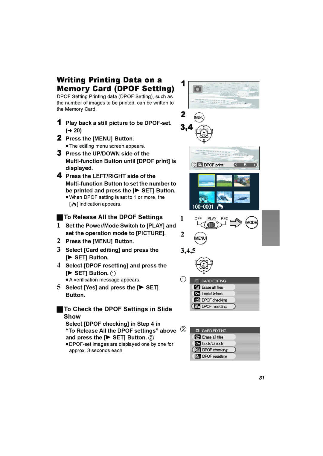 Panasonic SV-AV25 Writing Printing Data on a Memory Card Dpof Setting, To Check the Dpof Settings in Slide Show 