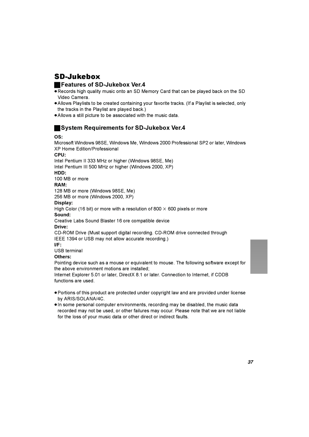 Panasonic SV-AV25 operating instructions Features of SD-Jukebox Ver.4, System Requirements for SD-Jukebox Ver.4 