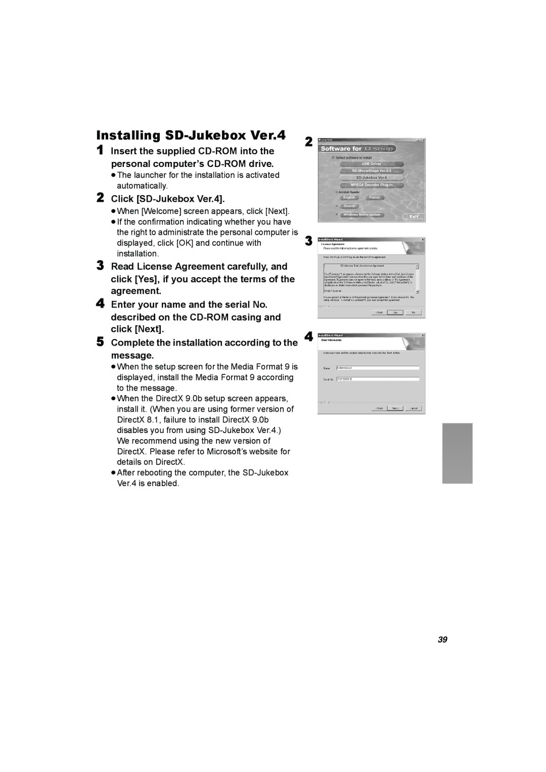 Panasonic SV-AV25 Installing SD-Jukebox Ver.4, Insert the supplied CD-ROM into, Personal computer’s CD-ROM drive 