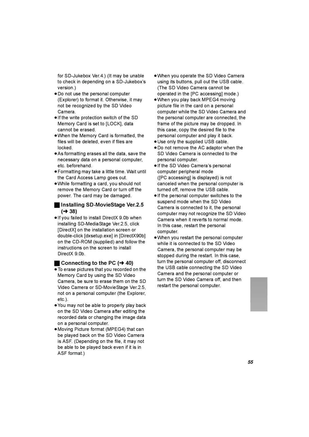 Panasonic SV-AV25 operating instructions Installing SD-MovieStage Ver.2.5, Connecting to the PC l 