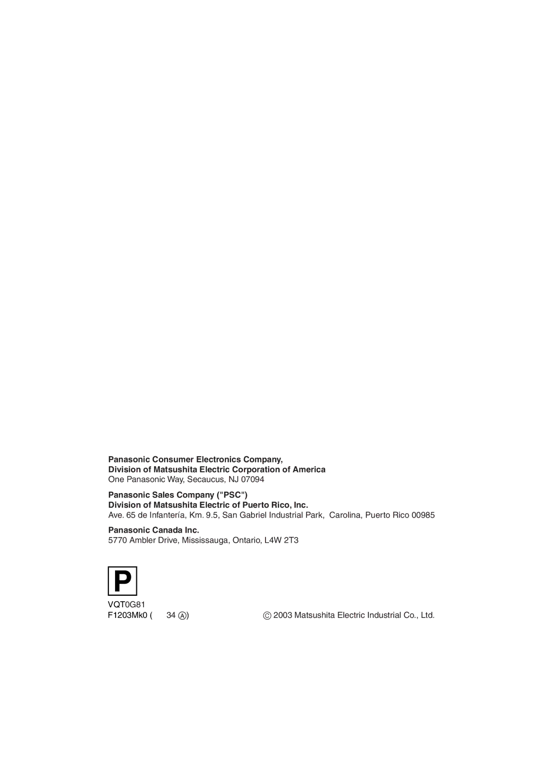 Panasonic SV-AV25 operating instructions Panasonic Canada Inc 