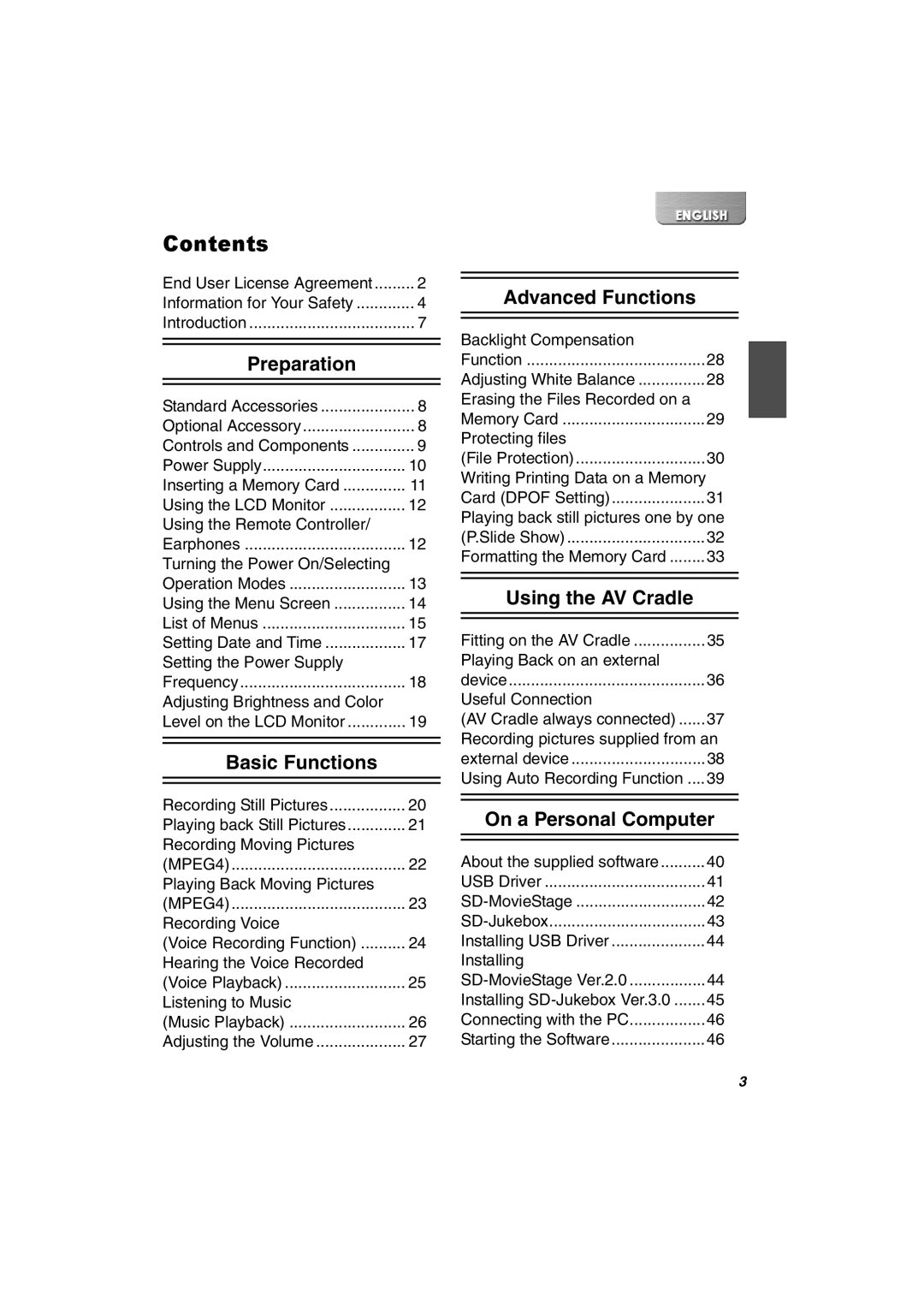 Panasonic SV-AV30U manual Contents 