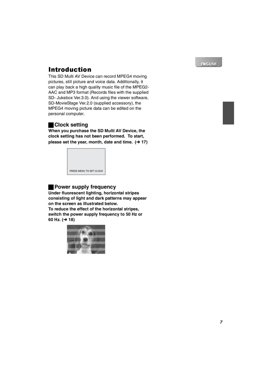 Panasonic SV-AV30U manual Introduction, Clock setting, Power supply frequency 