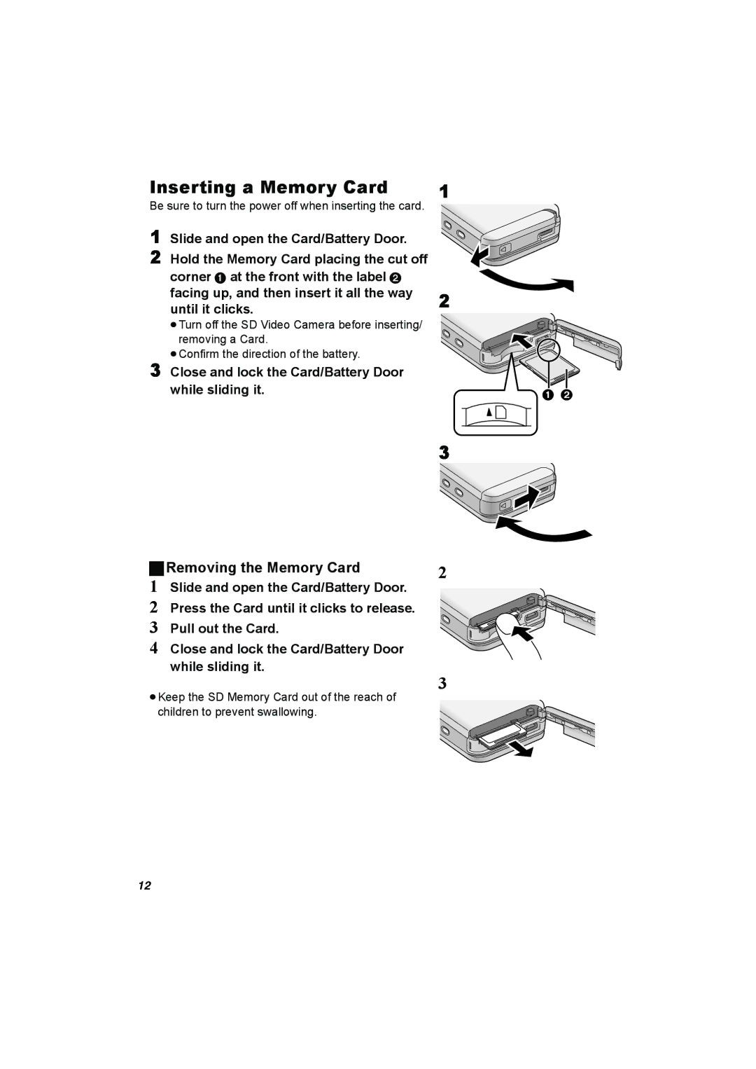 Panasonic SV-AV50 operating instructions Inserting a Memory Card, Removing the Memory Card 