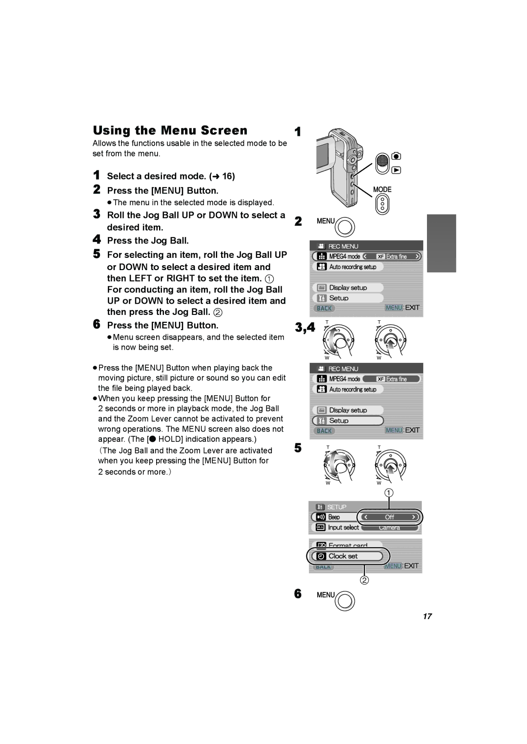 Panasonic SV-AV50 operating instructions Using the Menu Screen, Select a desired mode. l Press the Menu Button 