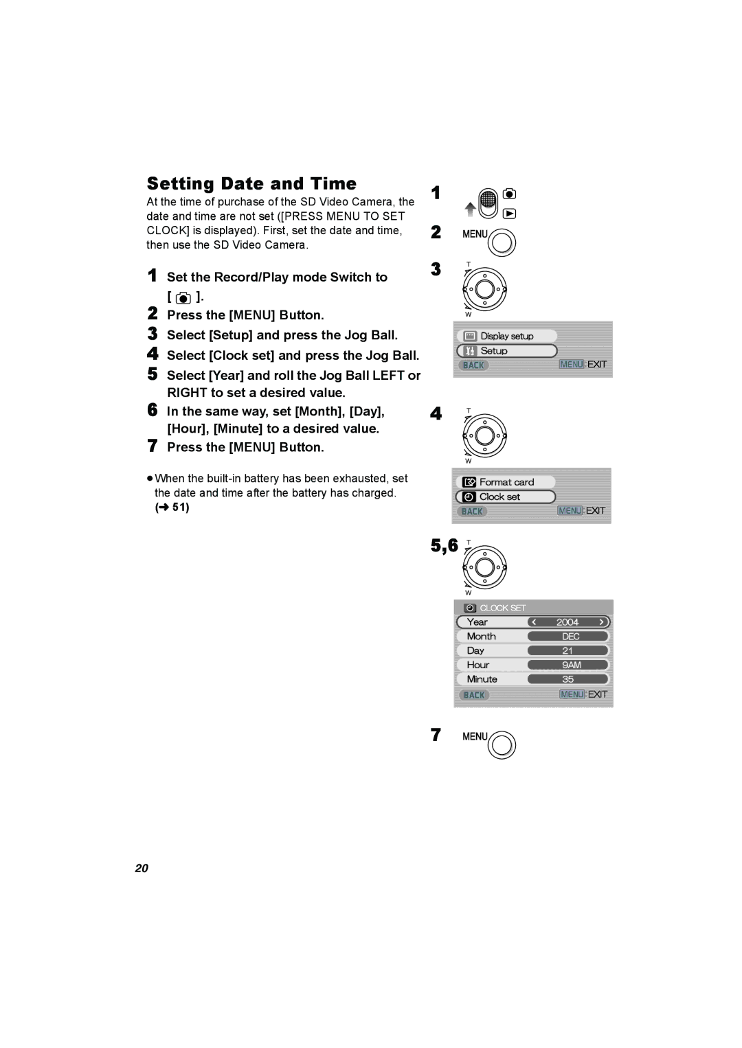 Panasonic SV-AV50 operating instructions Setting Date and Time 