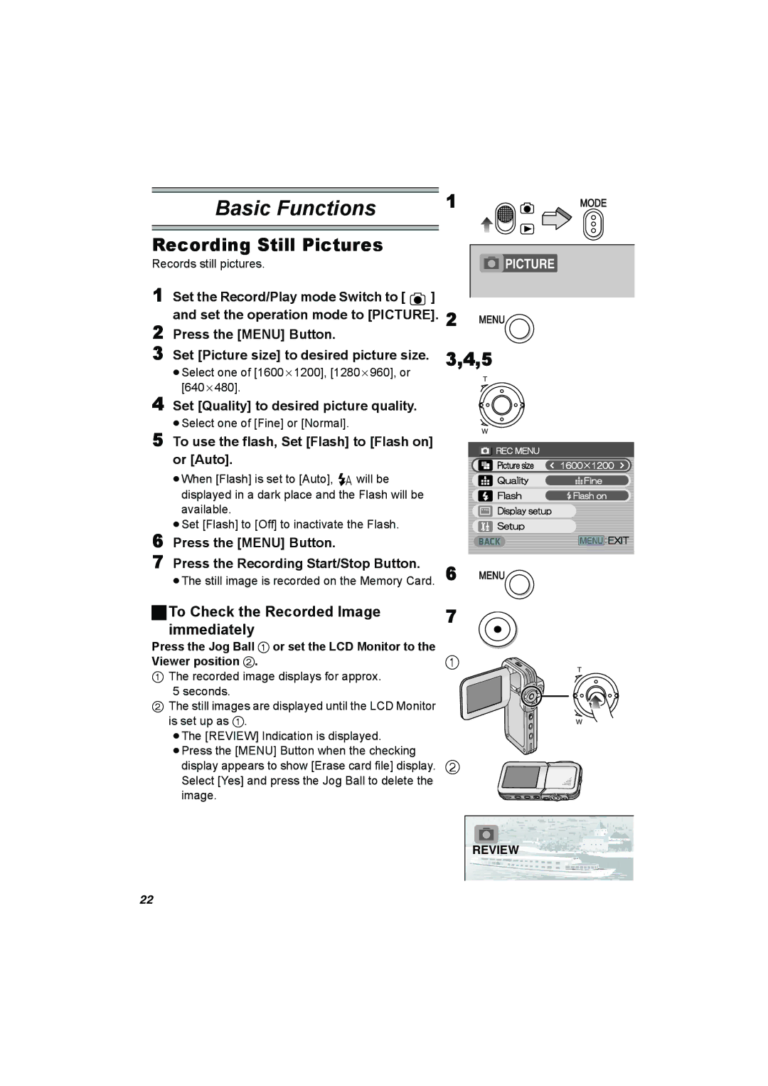 Panasonic SV-AV50 operating instructions Recording Still Pictures, To Check the Recorded Image Immediately 