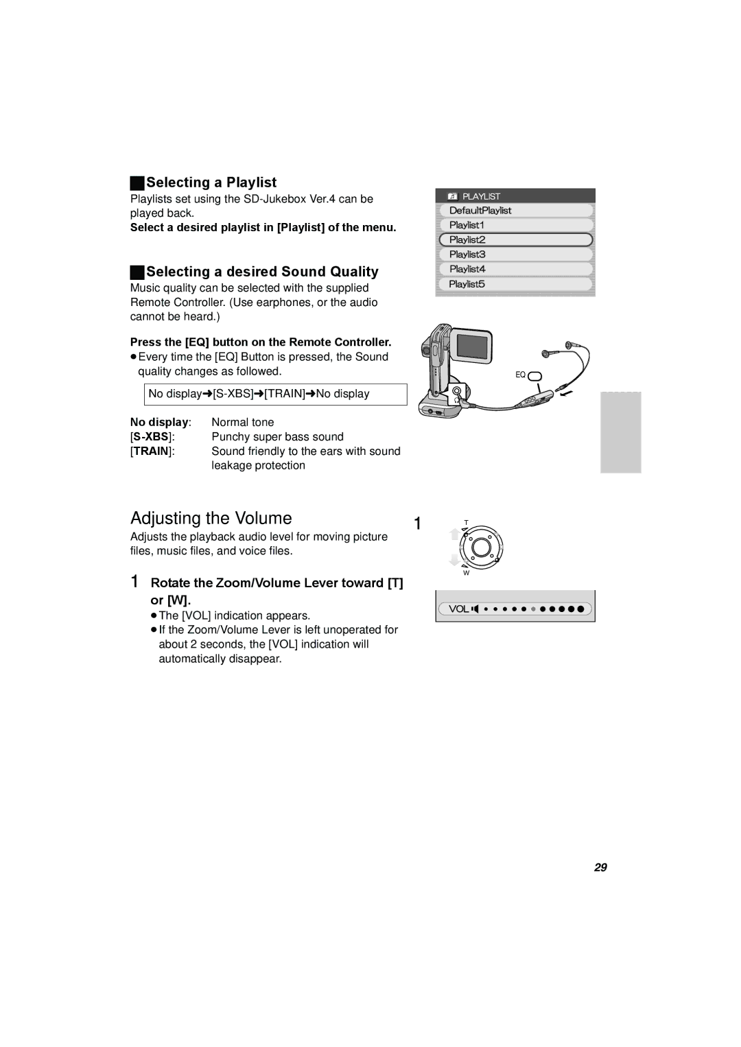 Panasonic SV-AV50 operating instructions Adjusting the Volume, ªSelecting a Playlist, Selecting a desired Sound Quality 