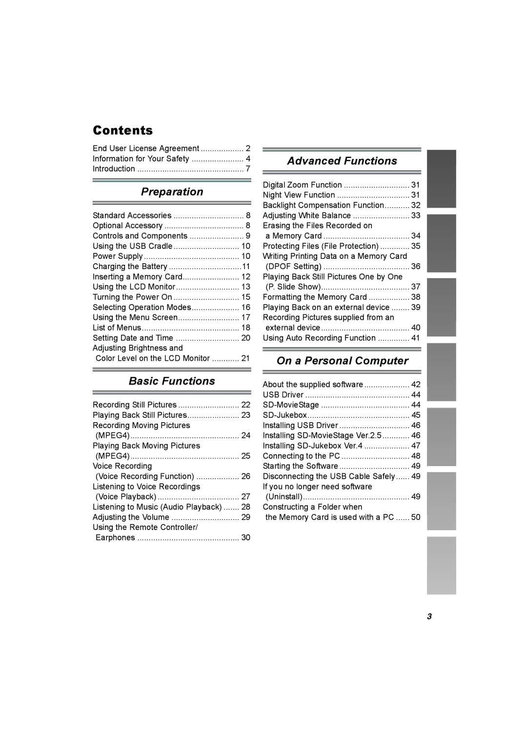 Panasonic SV-AV50 operating instructions Contents 