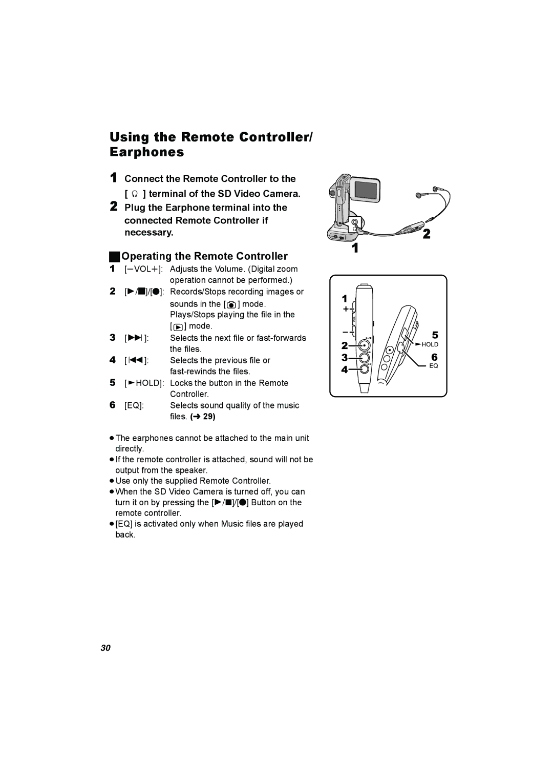 Panasonic SV-AV50 Using the Remote Controller/ Earphones, Operating the Remote Controller, Files. l 