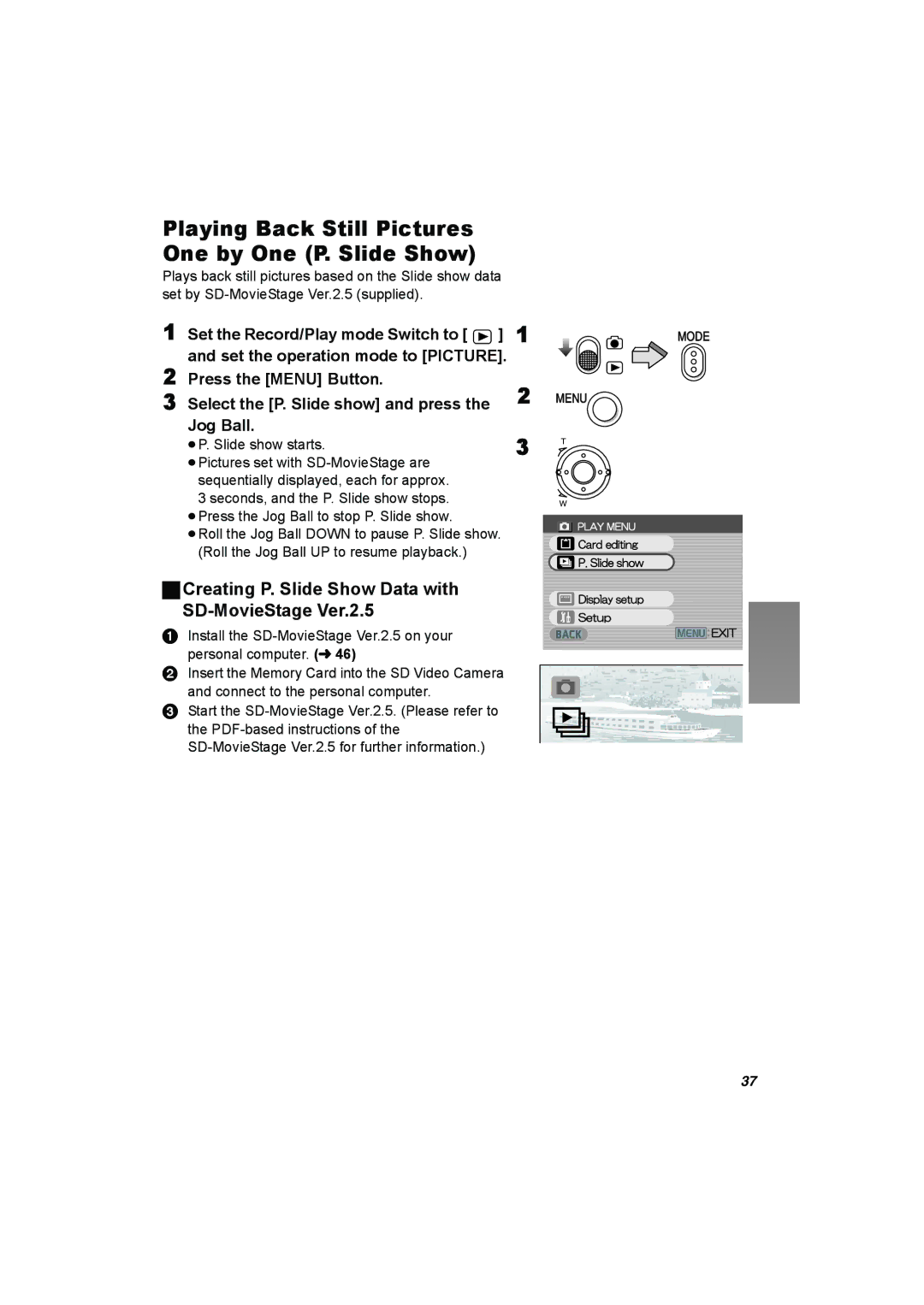 Panasonic SV-AV50 operating instructions Playing Back Still Pictures One by One P. Slide Show 