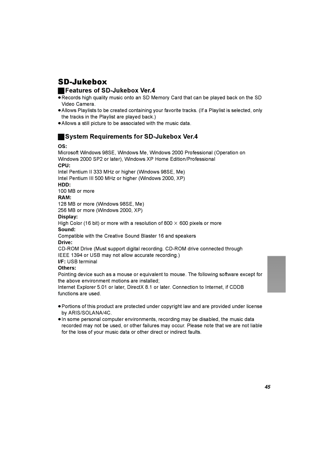 Panasonic SV-AV50 operating instructions Features of SD-Jukebox Ver.4, System Requirements for SD-Jukebox Ver.4 