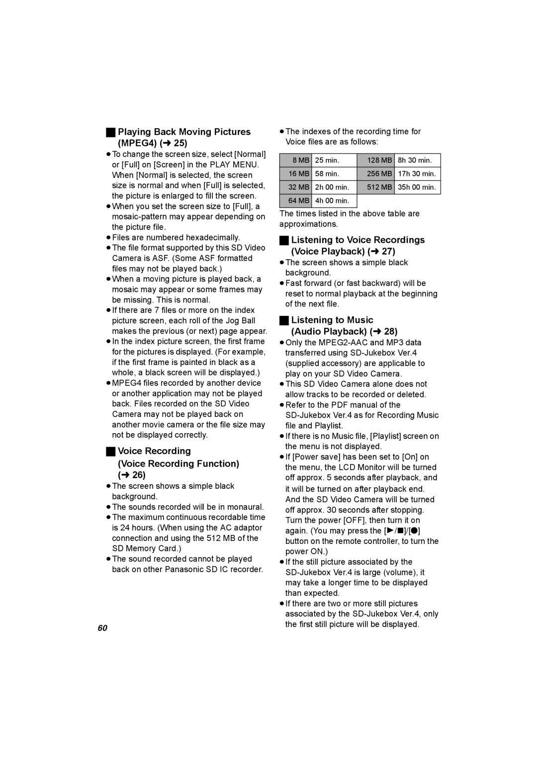 Panasonic SV-AV50 operating instructions Playing Back Moving Pictures MPEG4 l, Voice Recording Voice Recording Function 