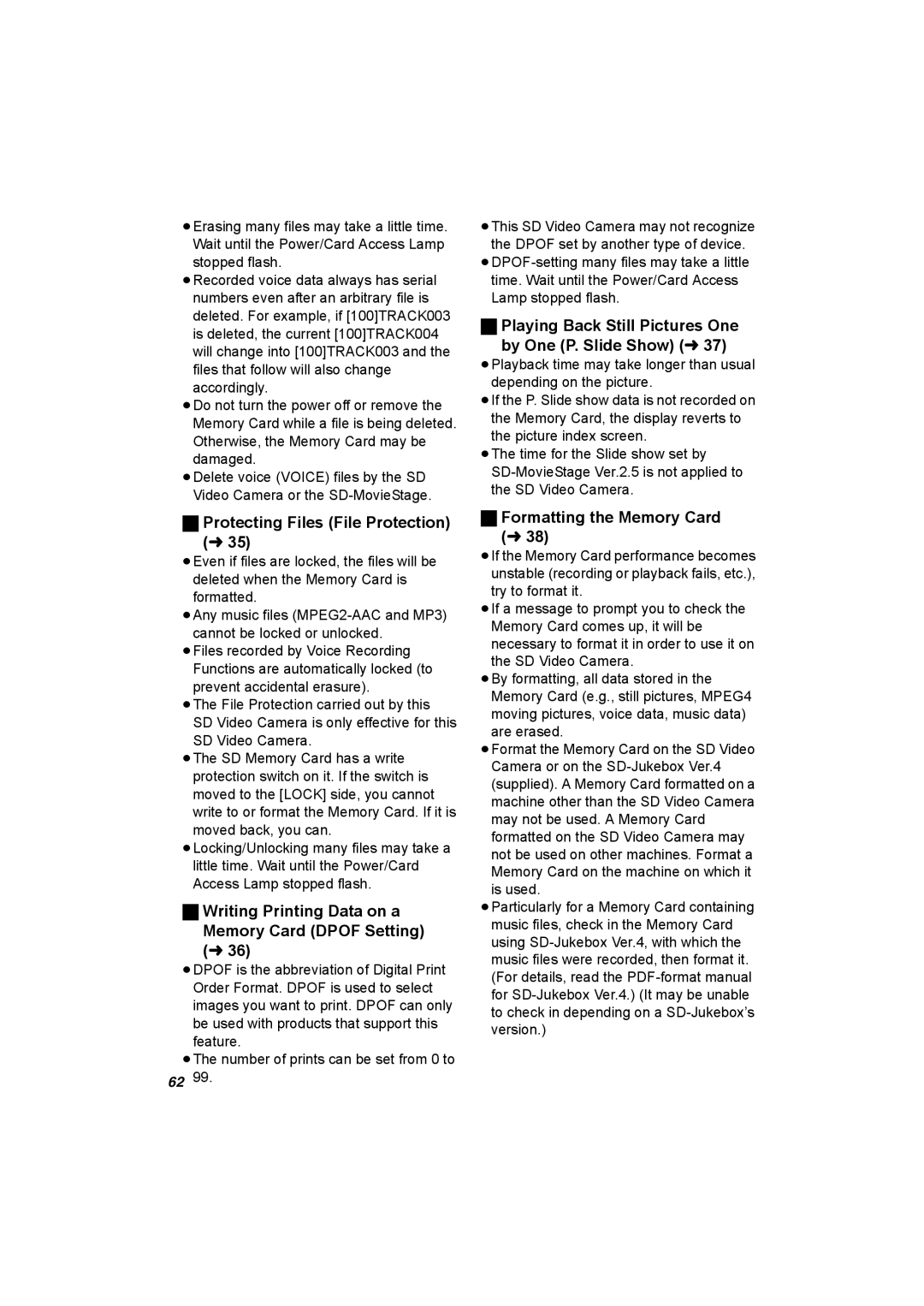 Panasonic SV-AV50 Protecting Files File Protection, Writing Printing Data on a Memory Card Dpof Setting 