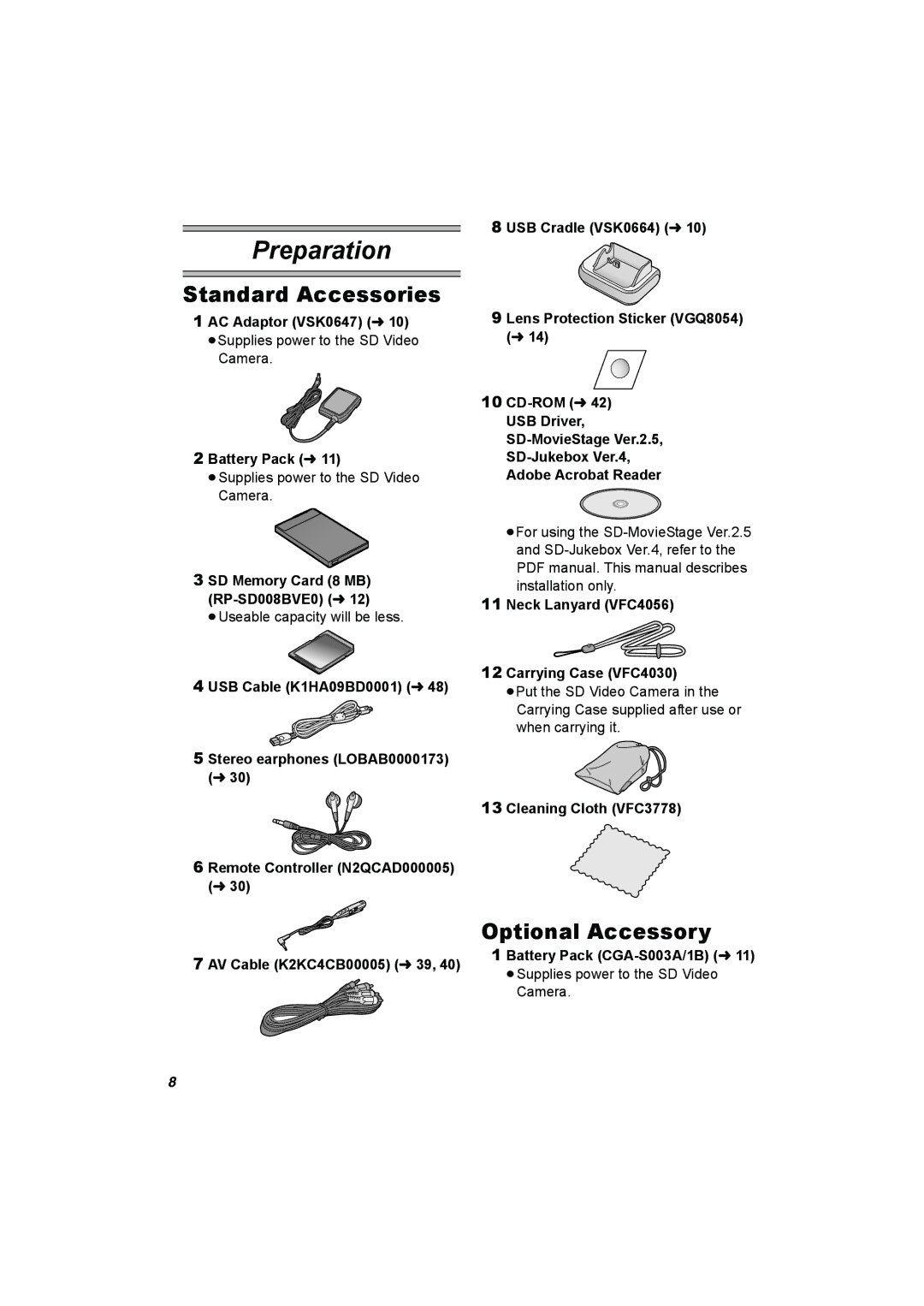 Panasonic SV-AV50 operating instructions Standard Accessories, Optional Accessory 