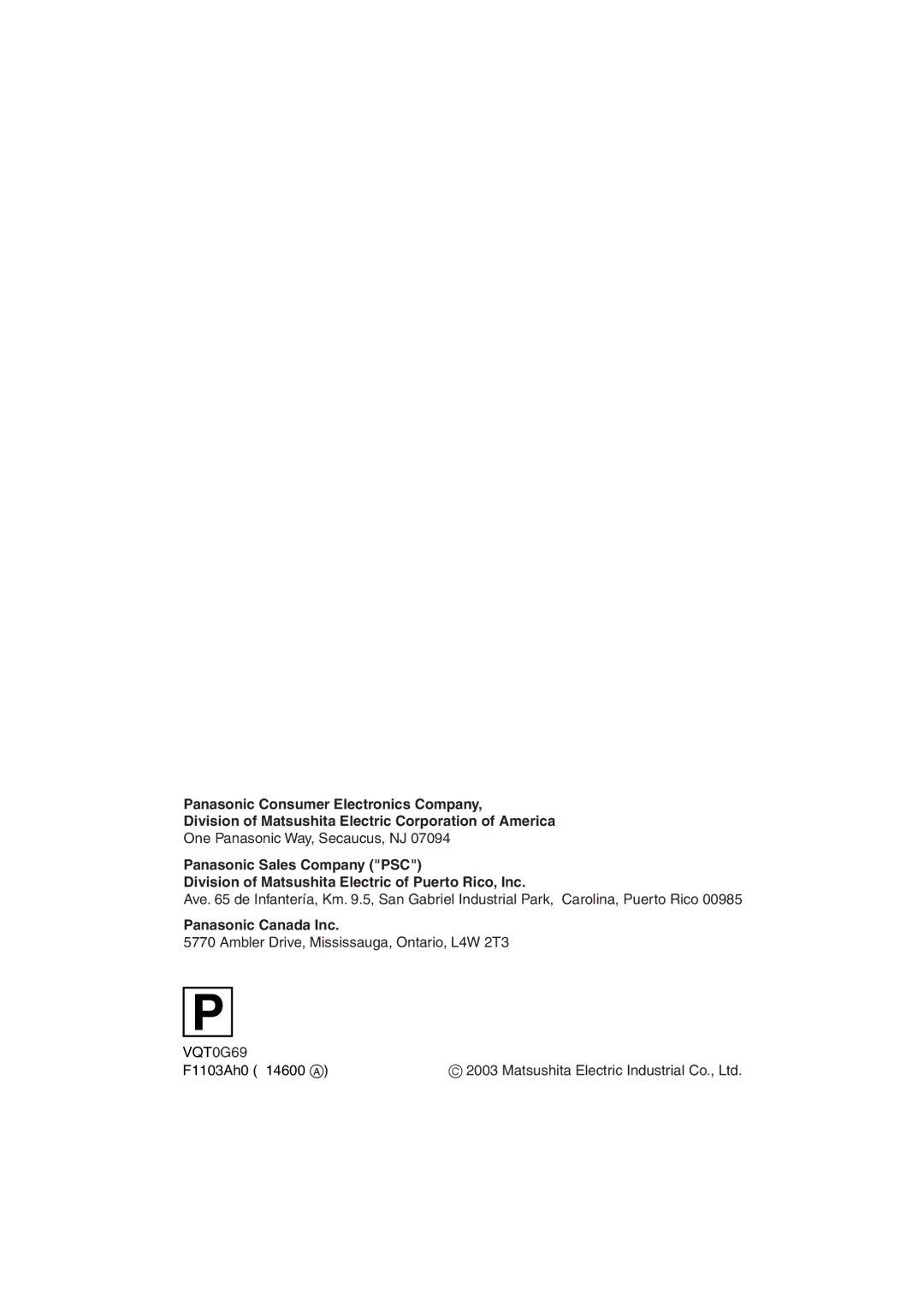 Panasonic SV-AV50 operating instructions Panasonic Canada Inc 