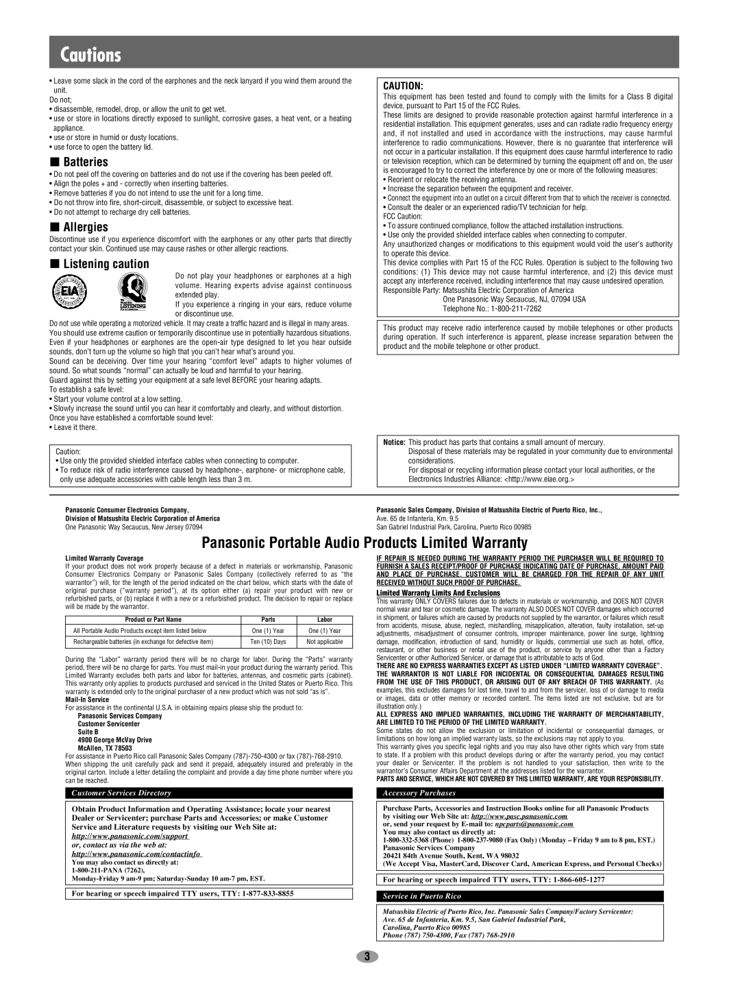 Panasonic SV-MP25V Disassemble, remodel, drop, or allow the unit to get wet, Limited Warranty Limits And Exclusions 