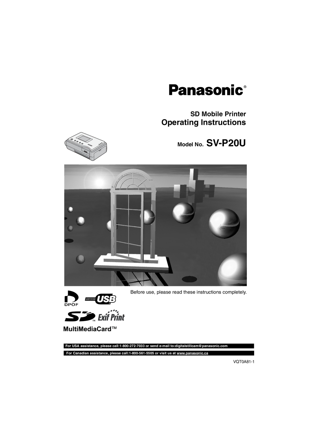 Panasonic manual Operating Instructions, Model No. SV-P20U 