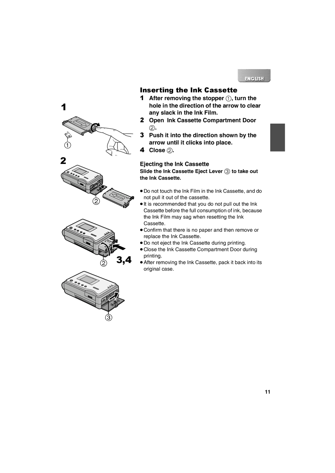 Panasonic SV-P20U manual Inserting the Ink Cassette 