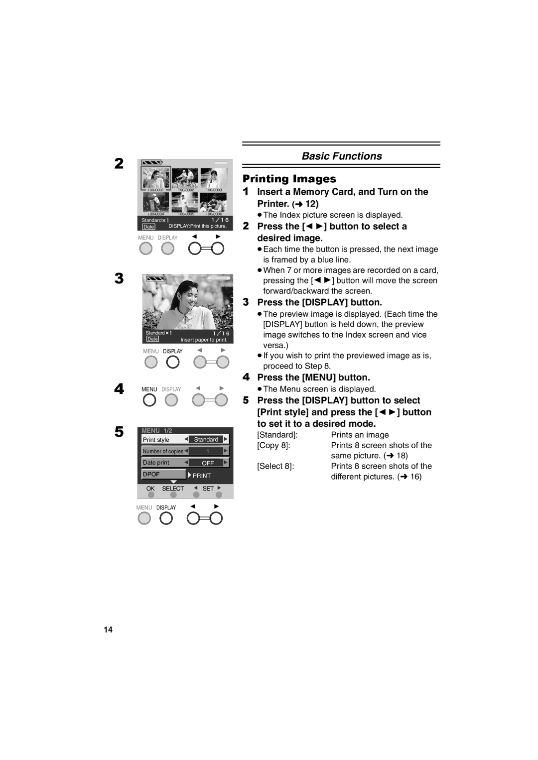 Panasonic SV-P20U manual Printing Images, Insert a Memory Card, and Turn on the Printer. l12, Press the Display button 