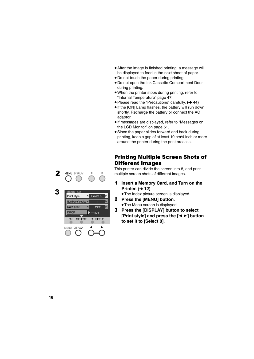 Panasonic SV-P20U manual Printing Multiple Screen Shots of Different Images 