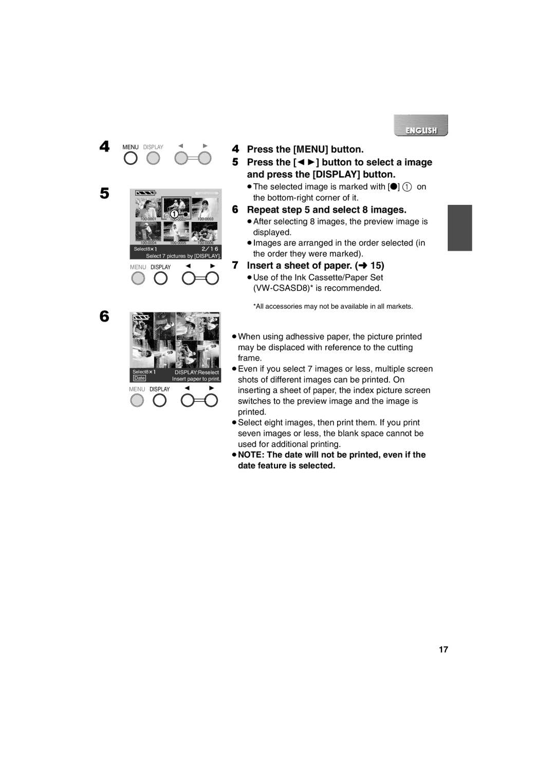 Panasonic SV-P20U manual Repeat and select 8 images, Insert a sheet of paper. l15 