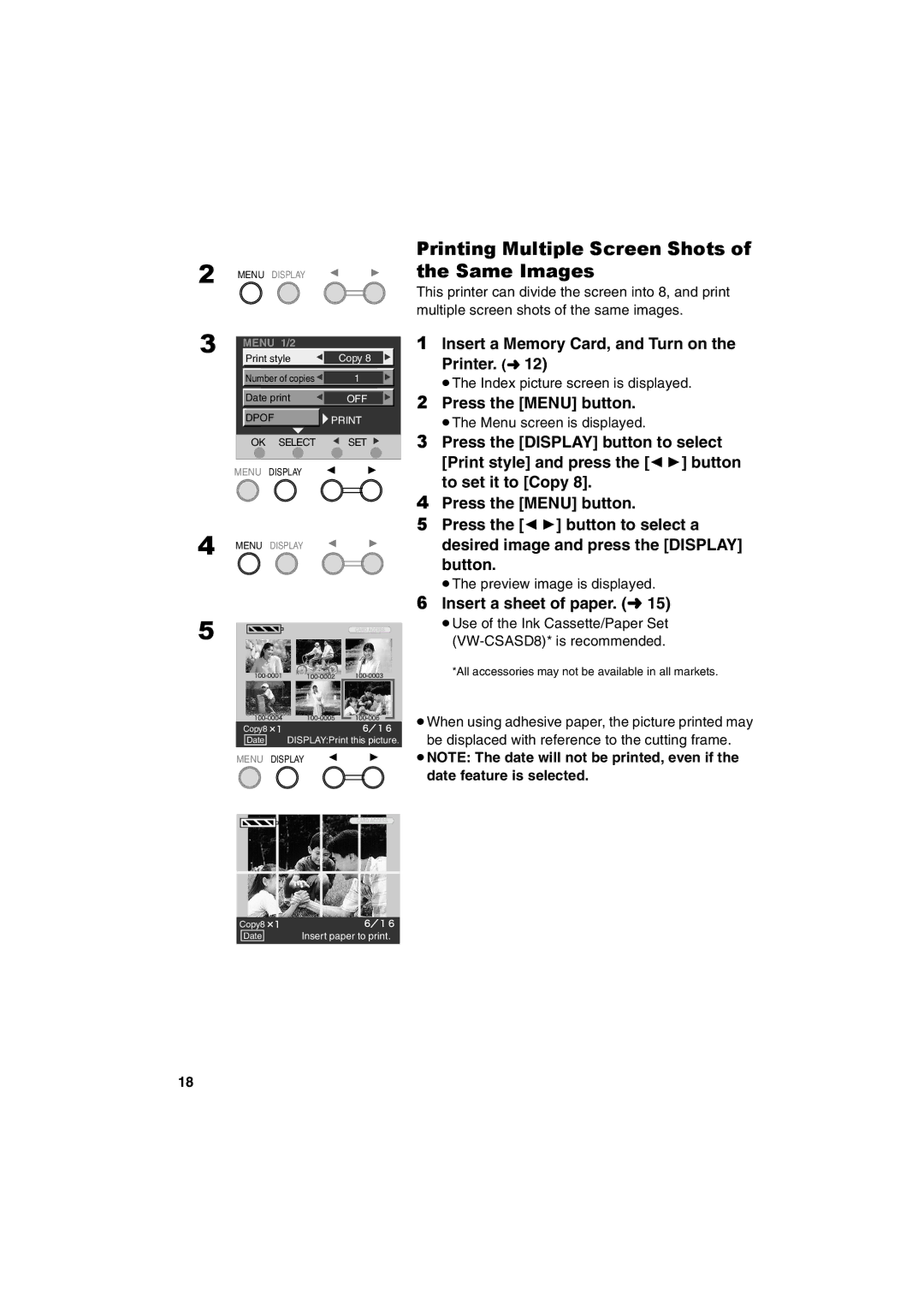 Panasonic SV-P20U manual Printing Multiple Screen Shots of the Same Images 