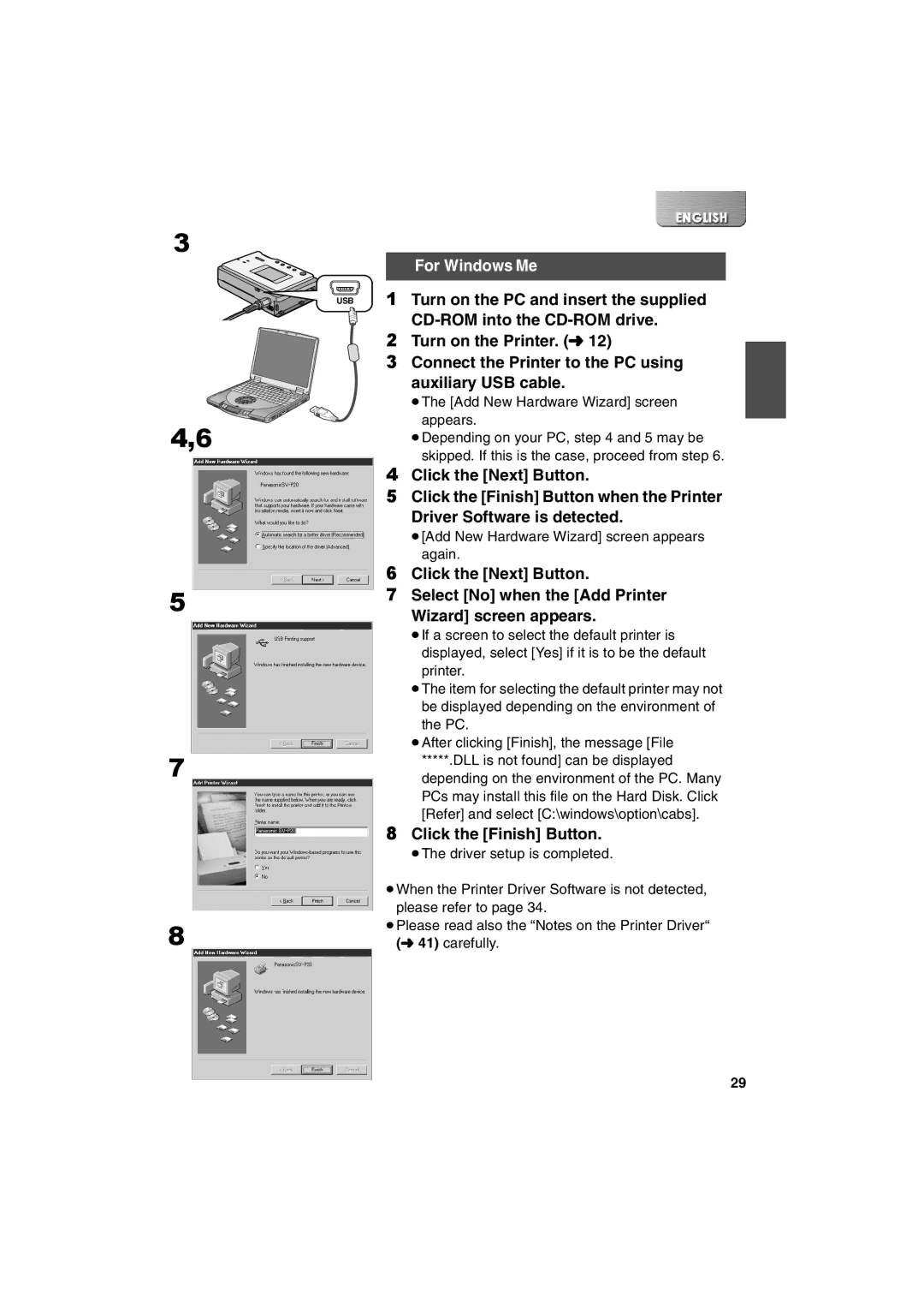 Panasonic SV-P20U manual For Windows Me, Click the Finish Button 