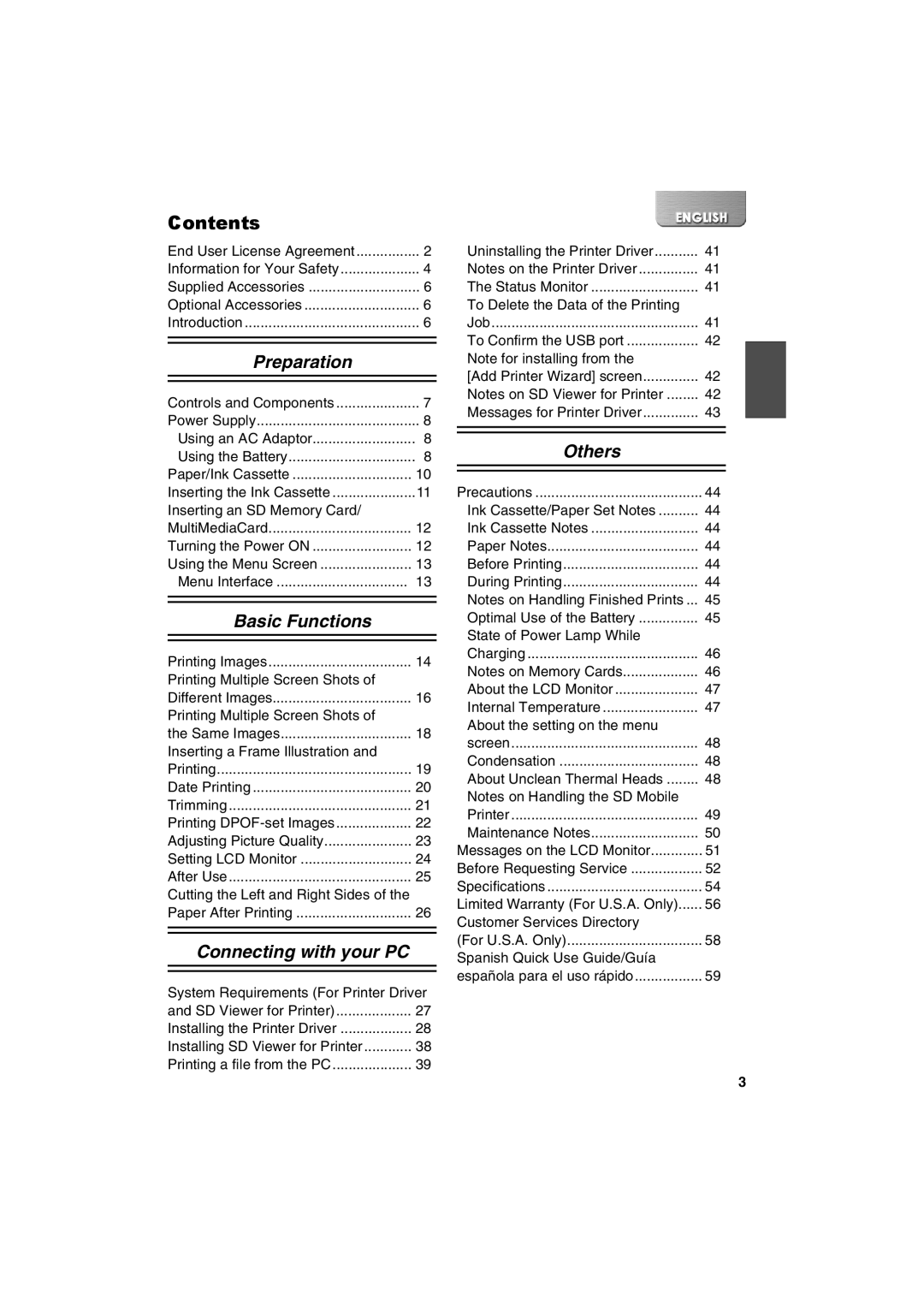 Panasonic SV-P20U manual Contents 