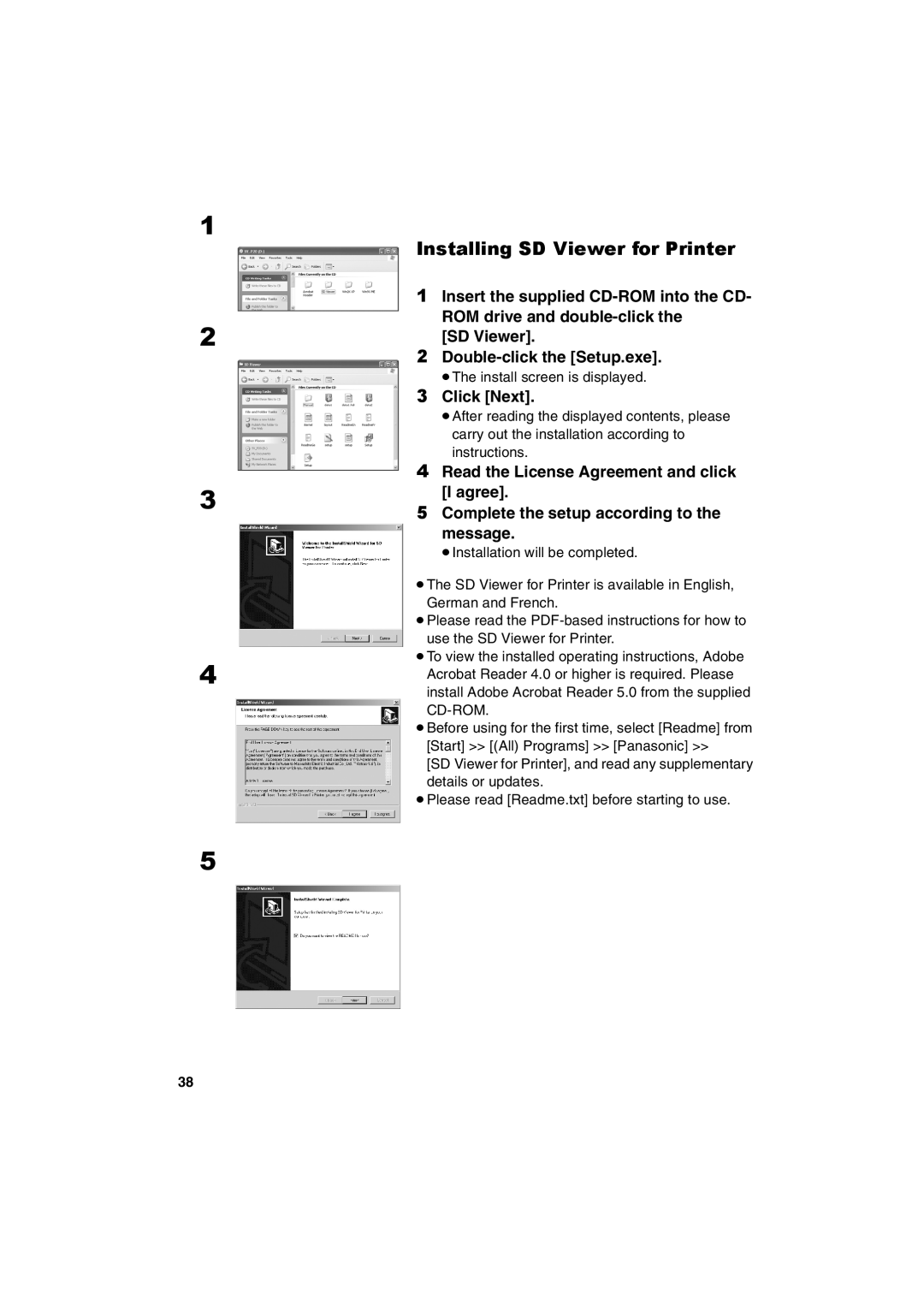 Panasonic SV-P20U manual Installing SD Viewer for Printer 