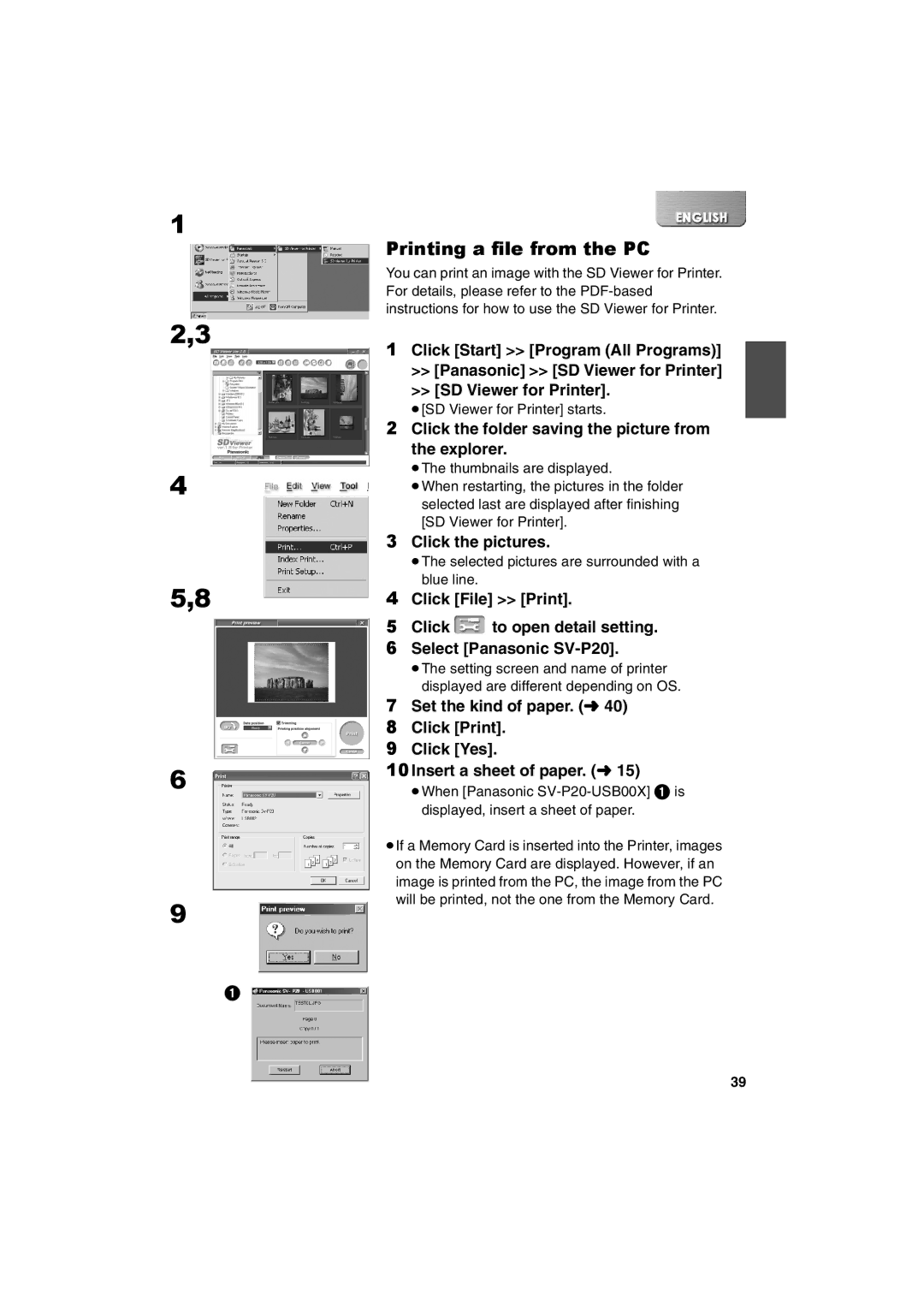 Panasonic SV-P20U Printing a file from the PC, Click the folder saving the picture from the explorer, Click the pictures 