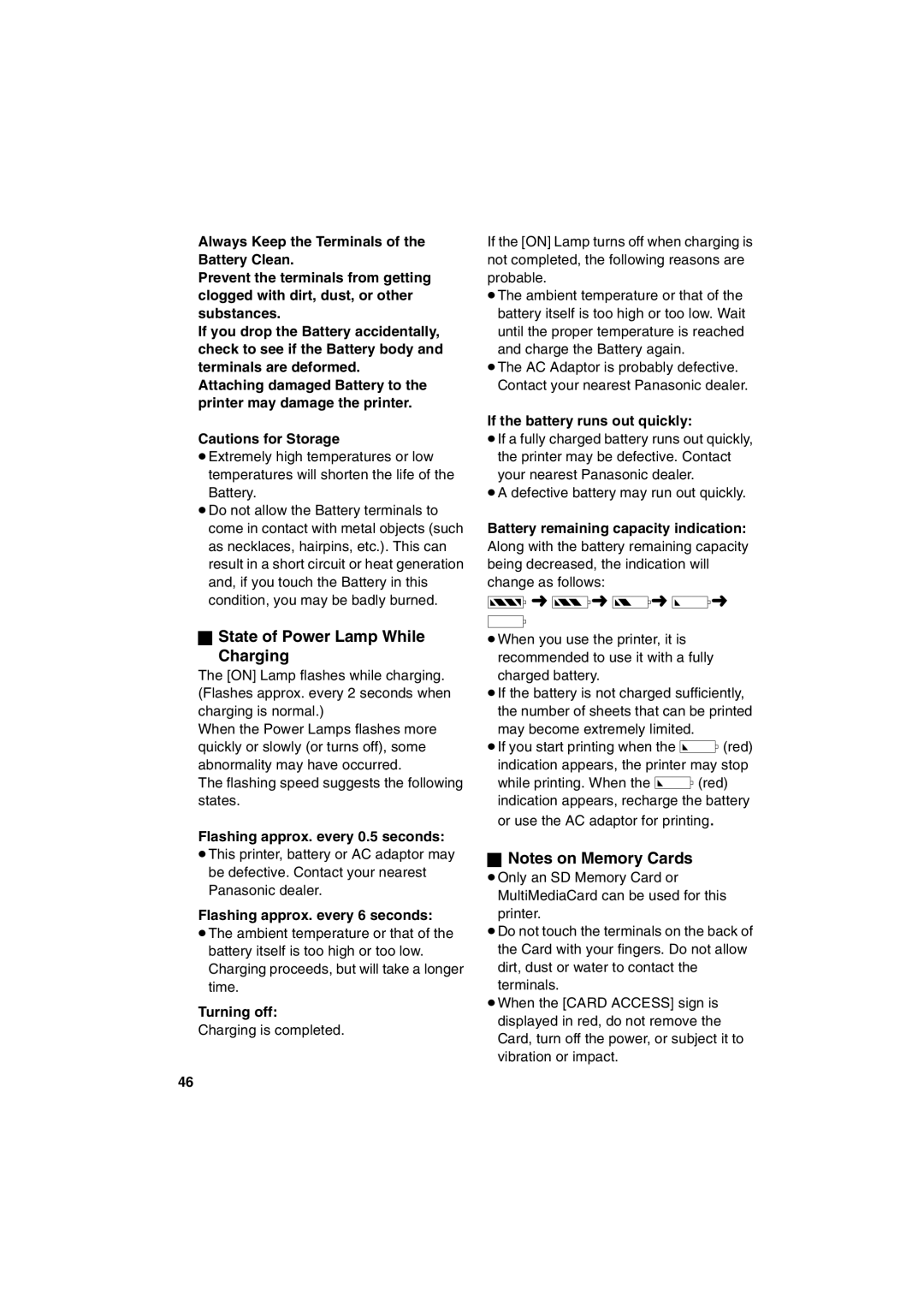 Panasonic SV-P20U manual State of Power Lamp While Charging 