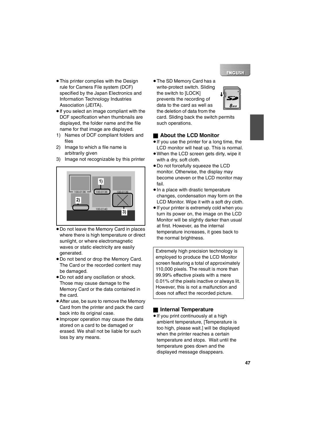 Panasonic SV-P20U manual About the LCD Monitor, Internal Temperature 