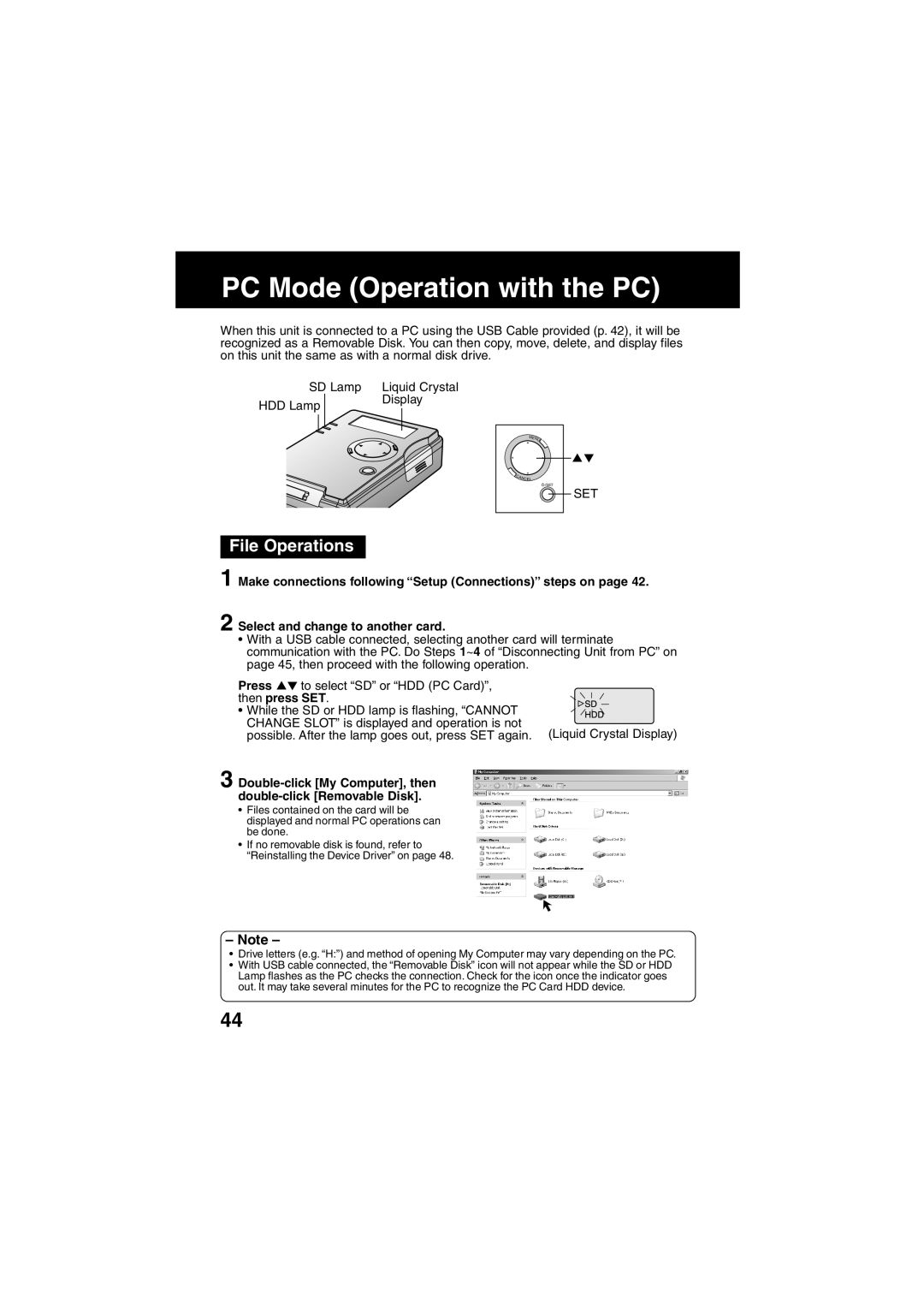 Panasonic SV-PT1PP operating instructions PC Mode Operation with the PC, File Operations 