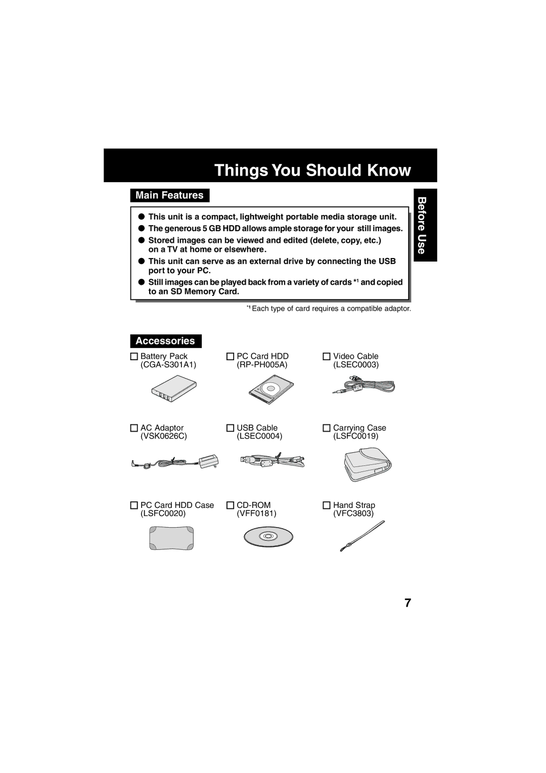 Panasonic SV-PT1PP operating instructions Things You Should Know, Main Features, Accessories 