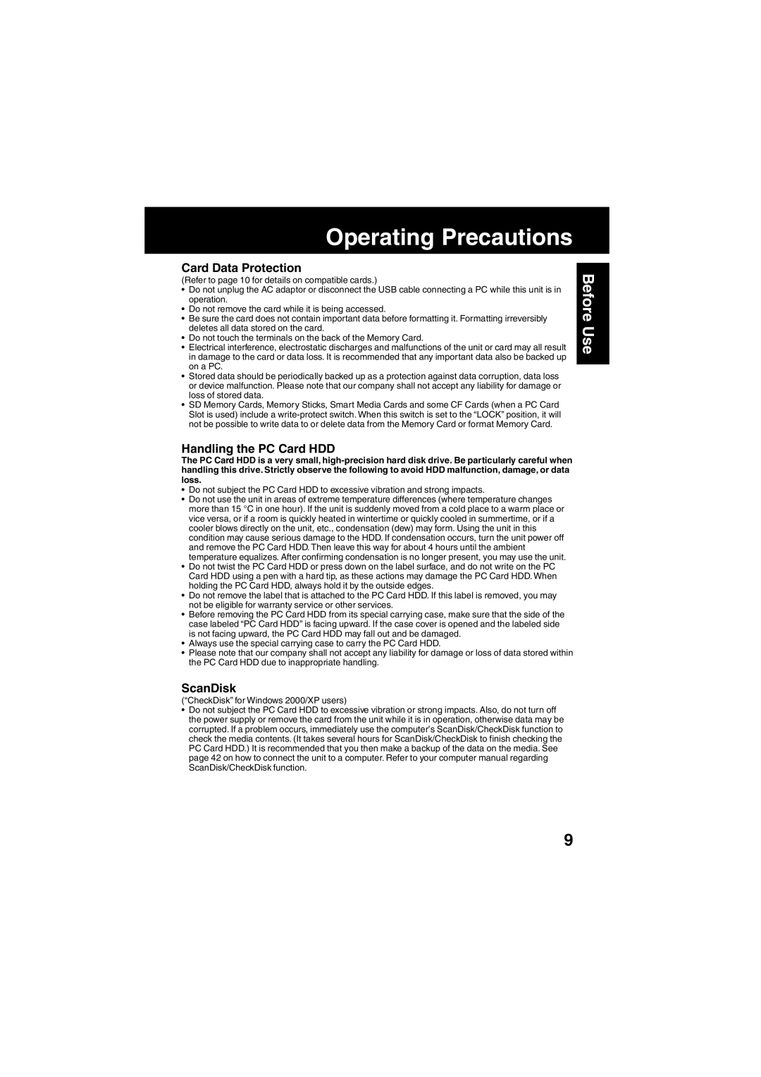 Panasonic SV-PT1PP operating instructions Card Data Protection 