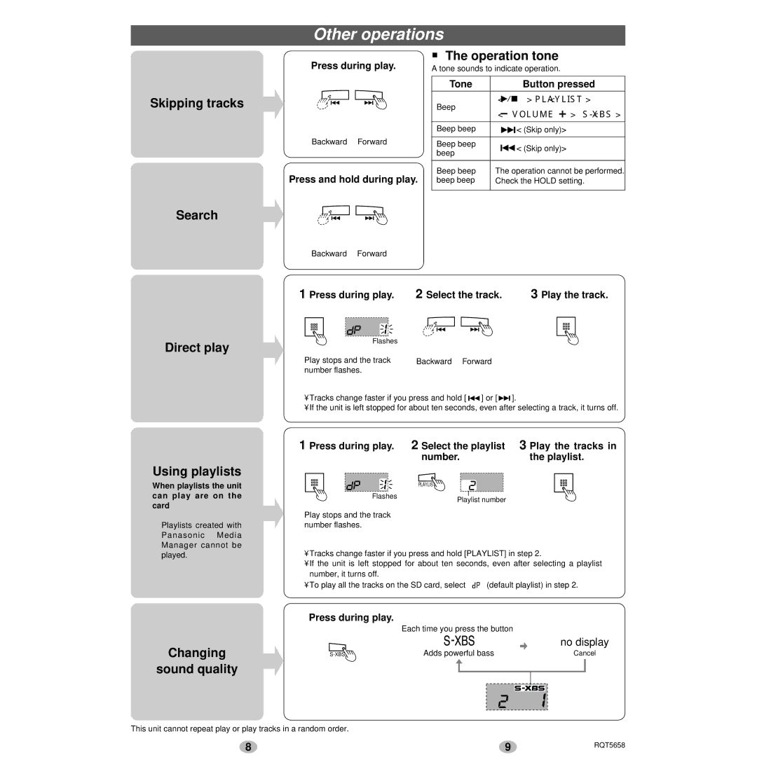 Panasonic SV-SD05 manual Other operations 