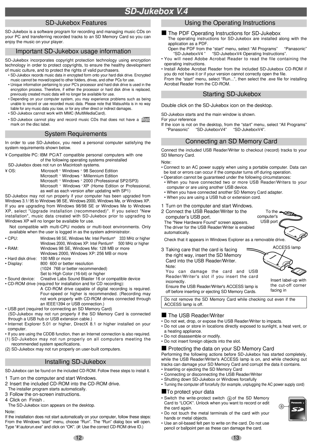 Panasonic SV-SD85 operating instructions SD-Jukebox 