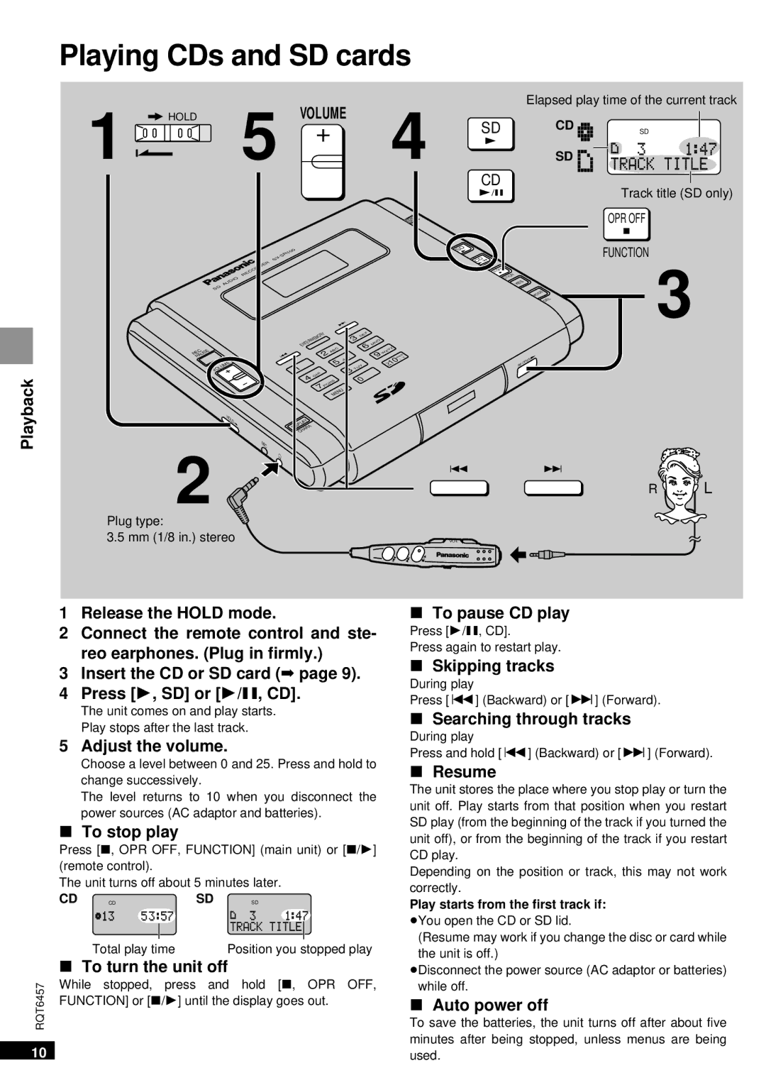 Panasonic SV-SR100 operating instructions Playing CDs and SD cards 