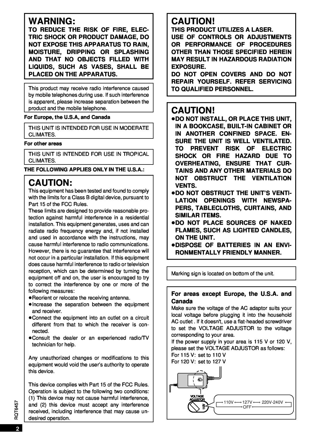 Panasonic SV-SR100 operating instructions This Product Utilizes A Laser 