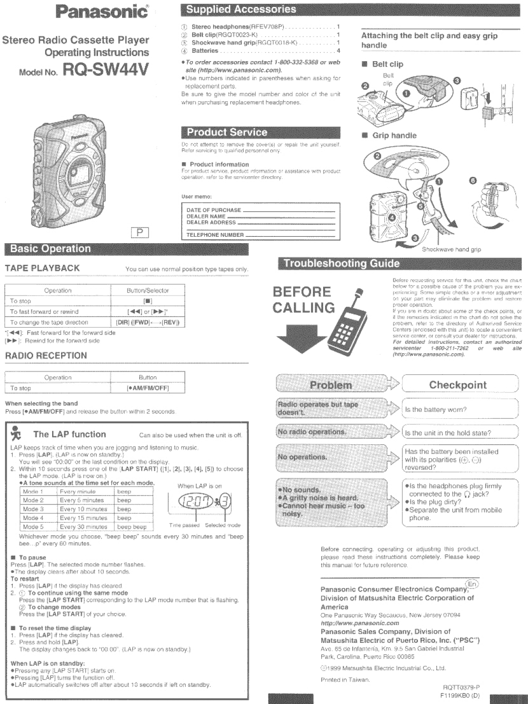 Panasonic SW44V manual 