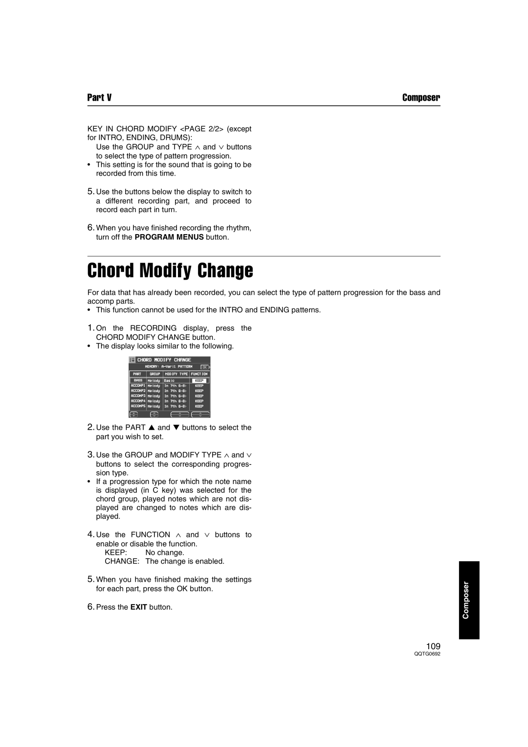 Panasonic SX-KN2400, SX-KN2600 manual Chord Modify Change 