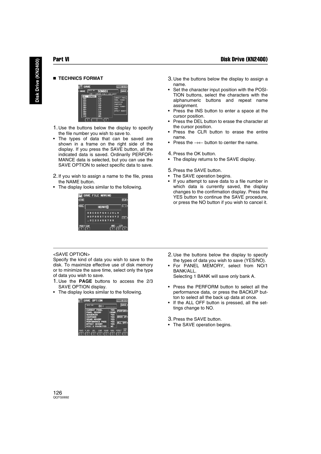 Panasonic SX-KN2600, SX-KN2400 manual Technics Format, Save Option 