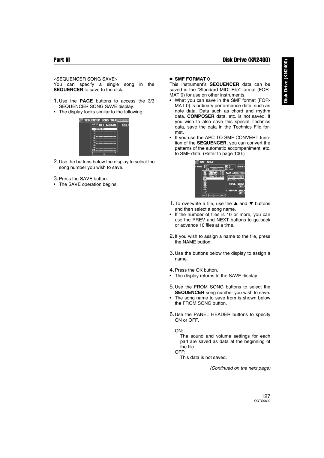 Panasonic SX-KN2400, SX-KN2600 manual Sequencer Song Save, SMF Format 