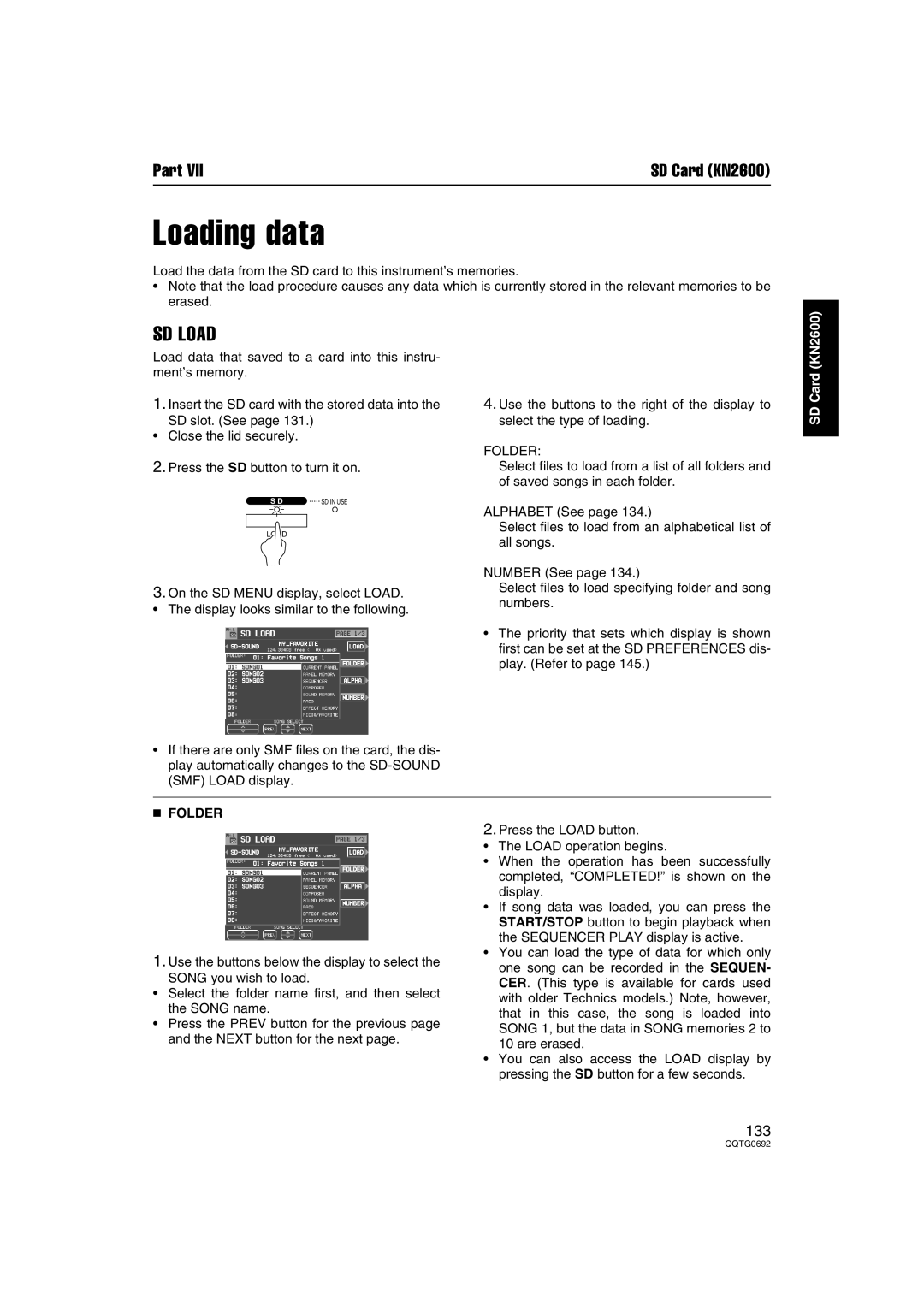 Panasonic SX-KN2400, SX-KN2600 manual SD Load, Folder 