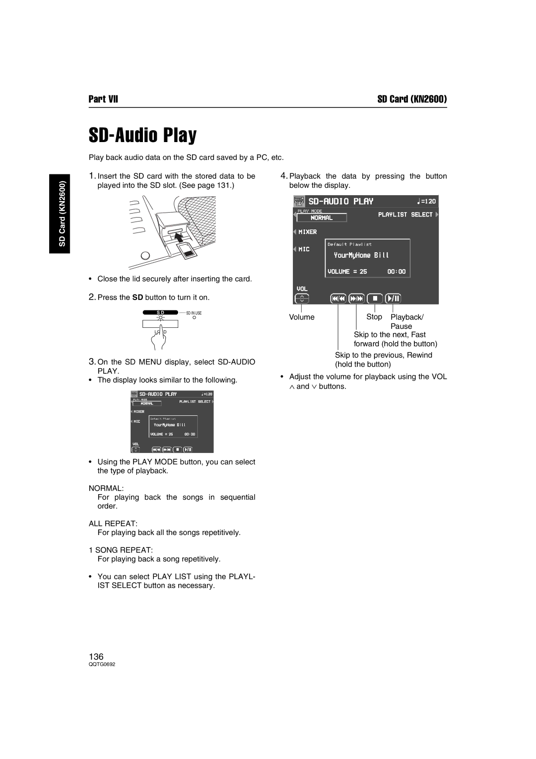 Panasonic SX-KN2600, SX-KN2400 manual SD-Audio Play, ALL Repeat, Song Repeat 