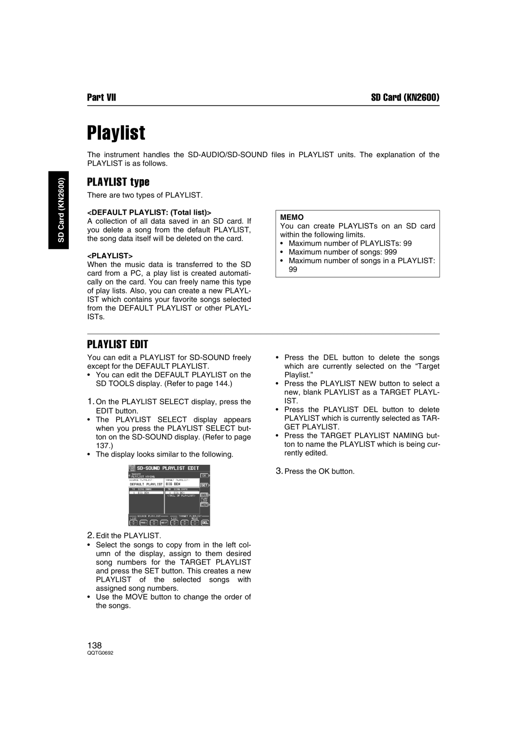 Panasonic SX-KN2600, SX-KN2400 manual Playlist type, Playlist Edit, Memo 