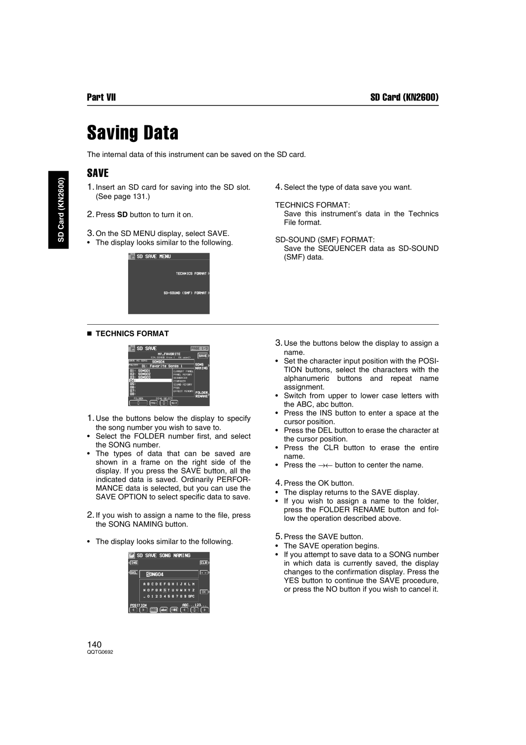 Panasonic SX-KN2600, SX-KN2400 manual Saving Data, SD-SOUND SMF Format 