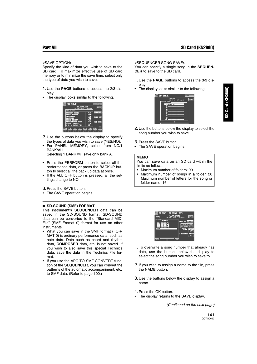 Panasonic SX-KN2400, SX-KN2600 manual Save Option, SD-SOUND SMF Format 